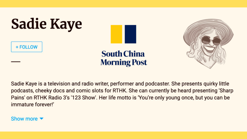 Sadie Kaye's cartoon author profile in the SCMP